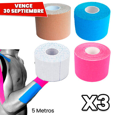 COMBO de 3 Kinesio Tape Rollo (5 metros). Vence 30 Septiembre COMBO de 3 Kinesio Tape Rollo (5 metros). Vence 30 Septiembre