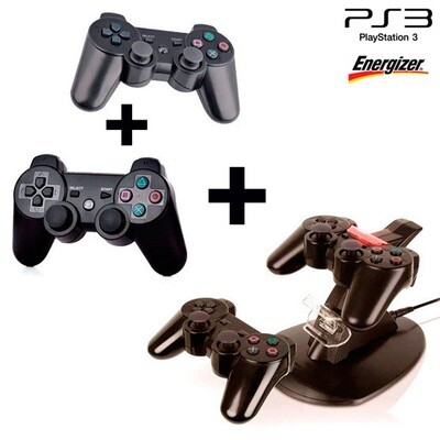 Combo de 2 Controles Inalambricos y Cargador doble para PS3 Combo de 2 Controles Inalambricos y Cargador doble para PS3