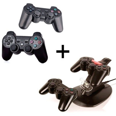 Combo de 2 Controles Inalambricos y Cargador doble para PS3 Combo de 2 Controles Inalambricos y Cargador doble para PS3