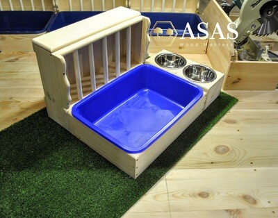 Hay Feeders With Litter Box And Food Drink Bowls Stand