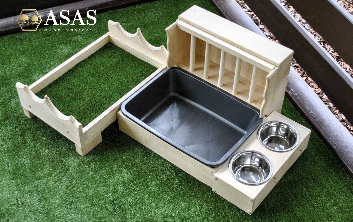 Bunny Rabbit Wooden Hay Feeder With Litter Box