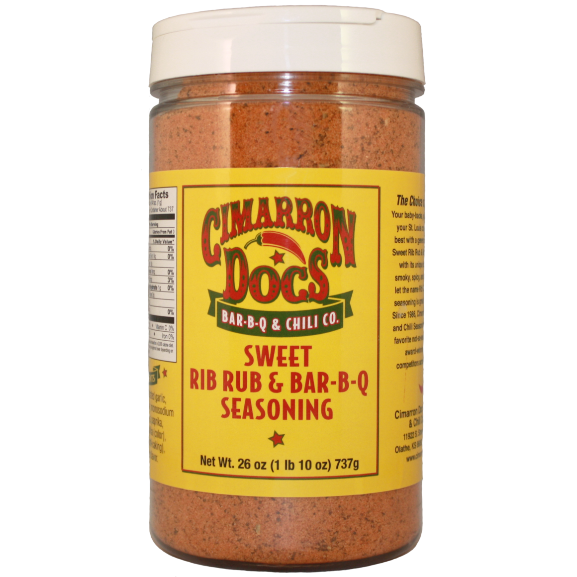 Cimarron Doc's Sweet Rib Rub & Bar-B-Q Seasoning 1 lb. 10 oz. 0780690100654