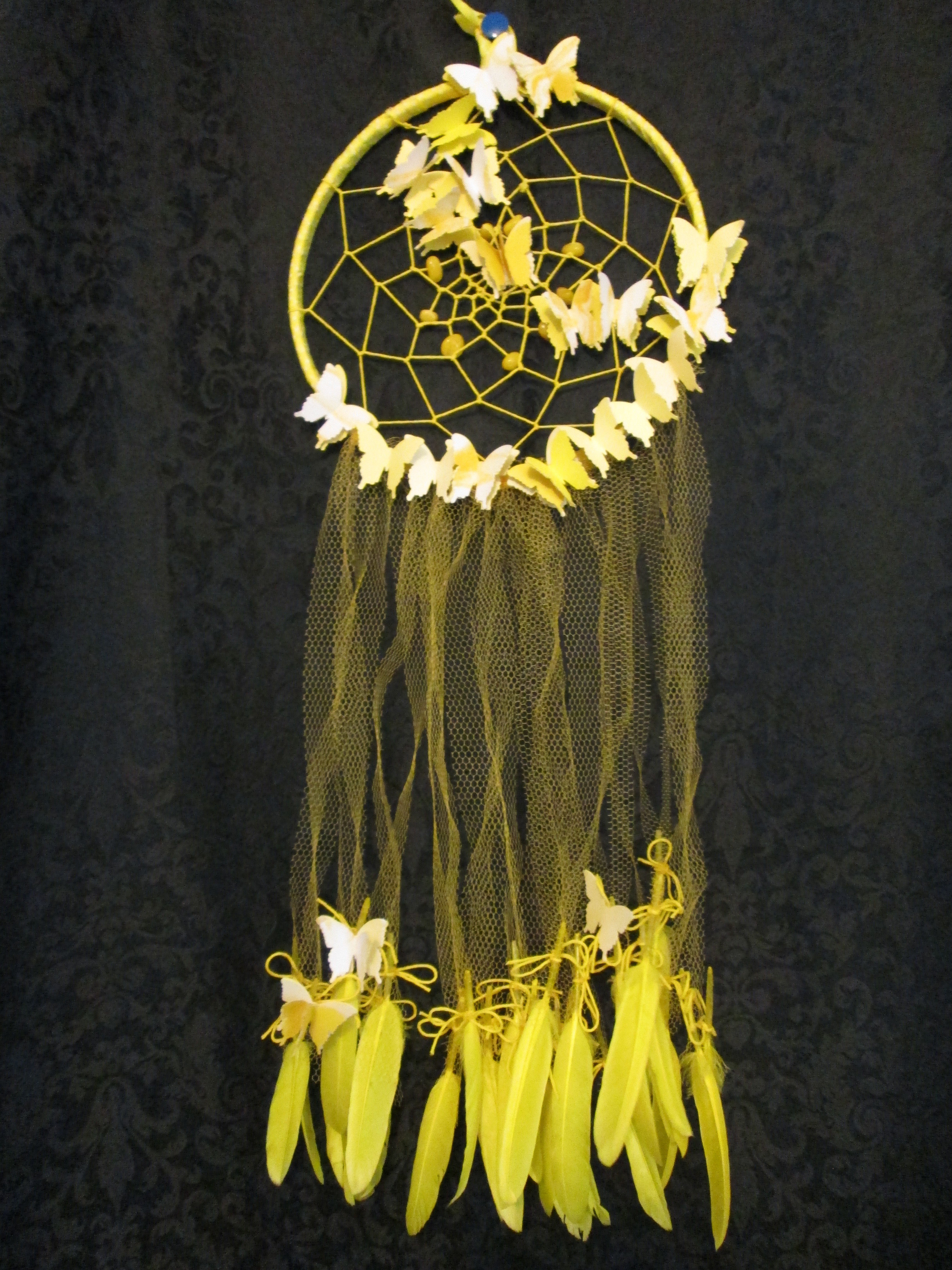 Yellow Dreamcatcher w/Feathers - Large 011dc