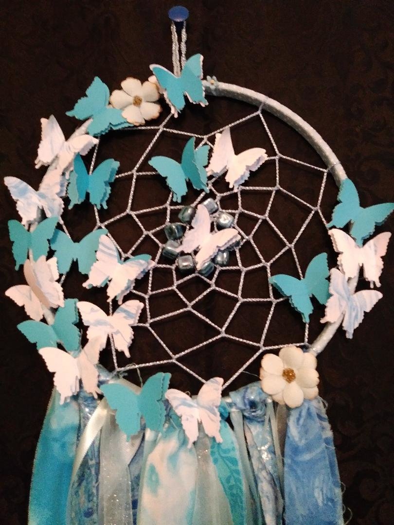 Turquoise & Light Blue Dreamcatcher w/Butterflies - Large