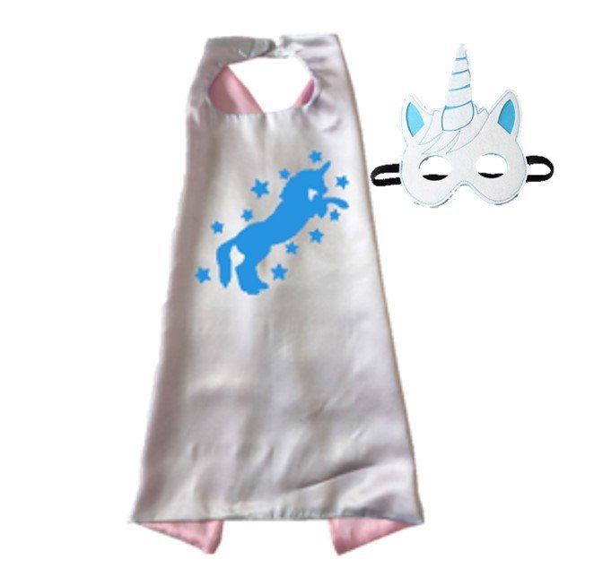 Unicorn Silver Cape and Mask Set - Blue 00097