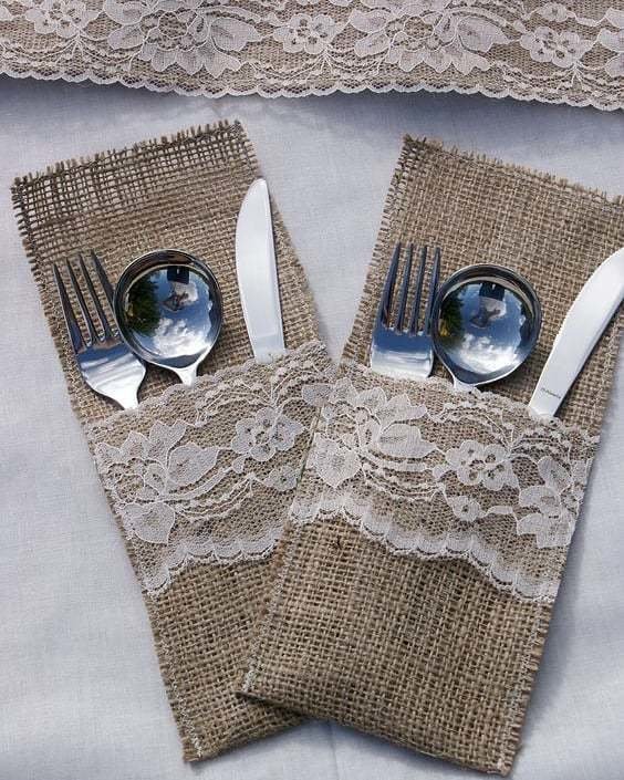 Hessian Lace inlay Cutlery Bag 00074