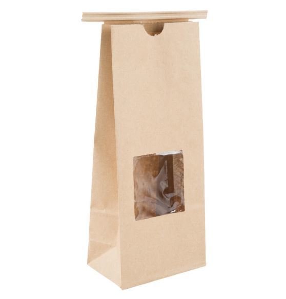 Paper Bag Brown Tin Tie Window - Large (Qty 50) D6601T