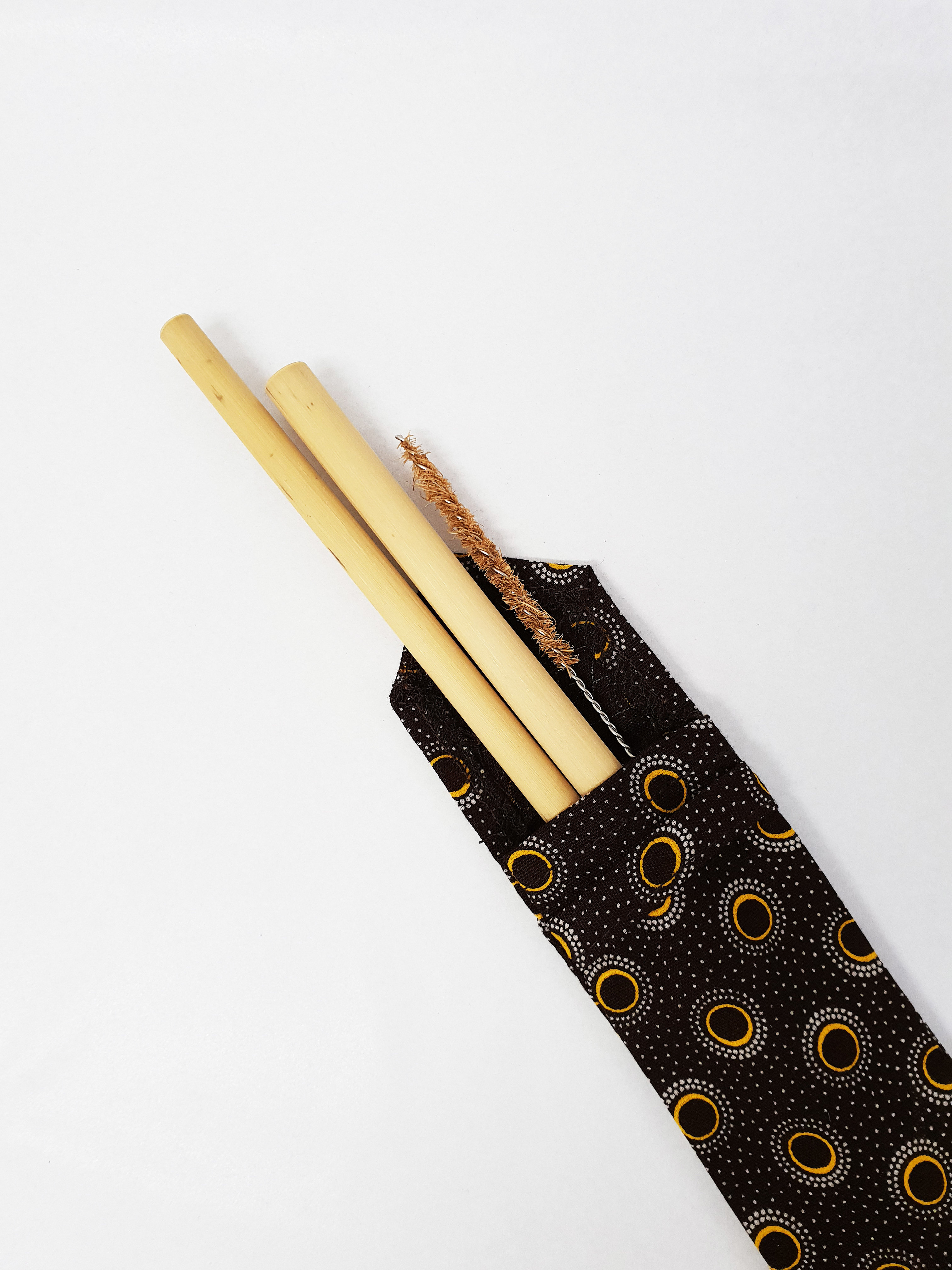 Shweshwe Straw Pouch Brown+White+Yellow SBS3