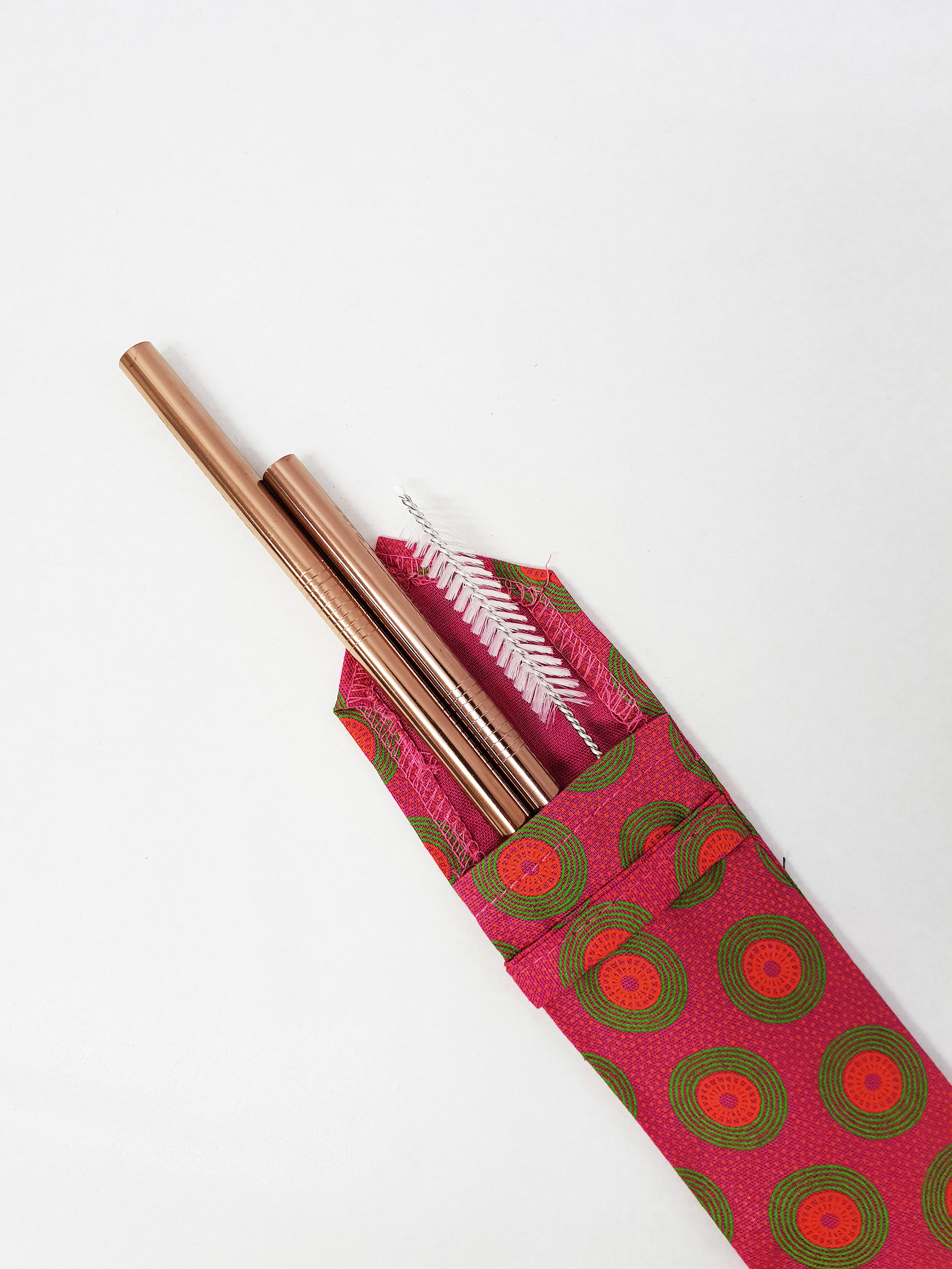 Shweshwe Straw Pouch Pink+Green+Orange SBS4