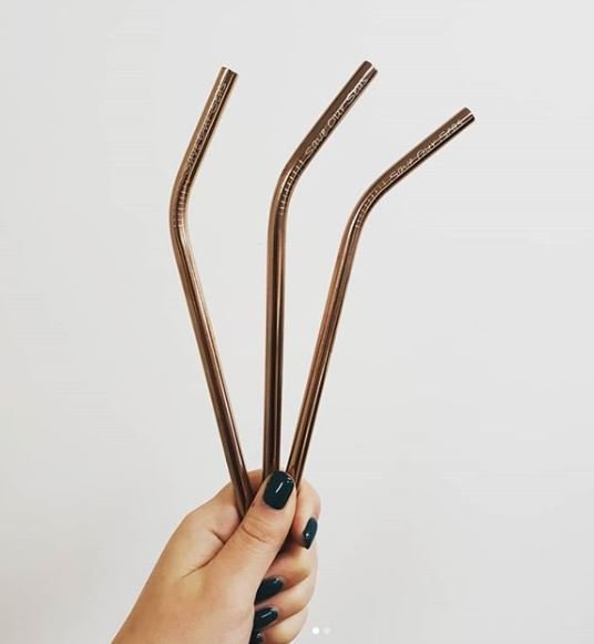 Stainless Steel Straw Bendy + Brush Rose Gold (ea) SSBRG