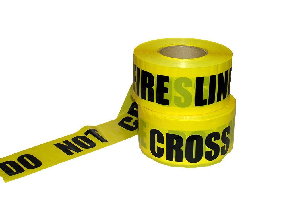 Yellow Fire Line Do Not Cross Barricade Tape, 3 Inch By 1000 Feet, Case