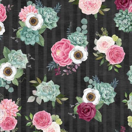 Black Bouquet - Botanical Oasis by Wilmington Fabrics MAMQ2HMJ
