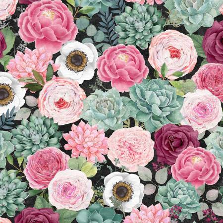 Black Packed Floral - Botanical Oasis by Wilmington Fabrics 6MV33PUD