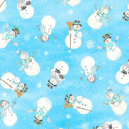 Snow Valley - Tossed Snowmen on Blue - 1/2m cut 55420