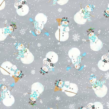 Snow Valley - Tossed Snowmen on Grey - 1/2m cut 55419