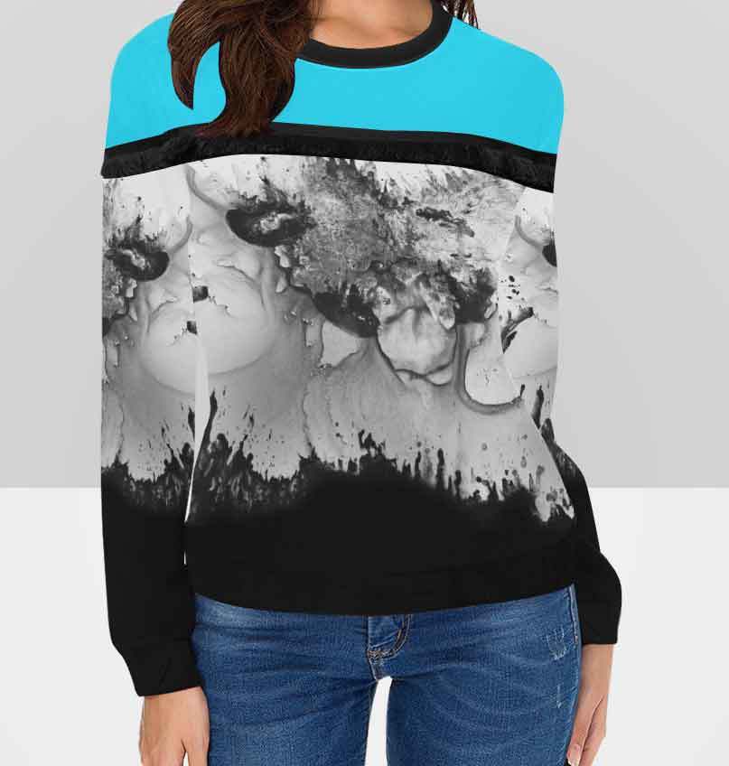 Long sleeved designer sweater - 'Beast' with 3 background options, black, red or turquoise