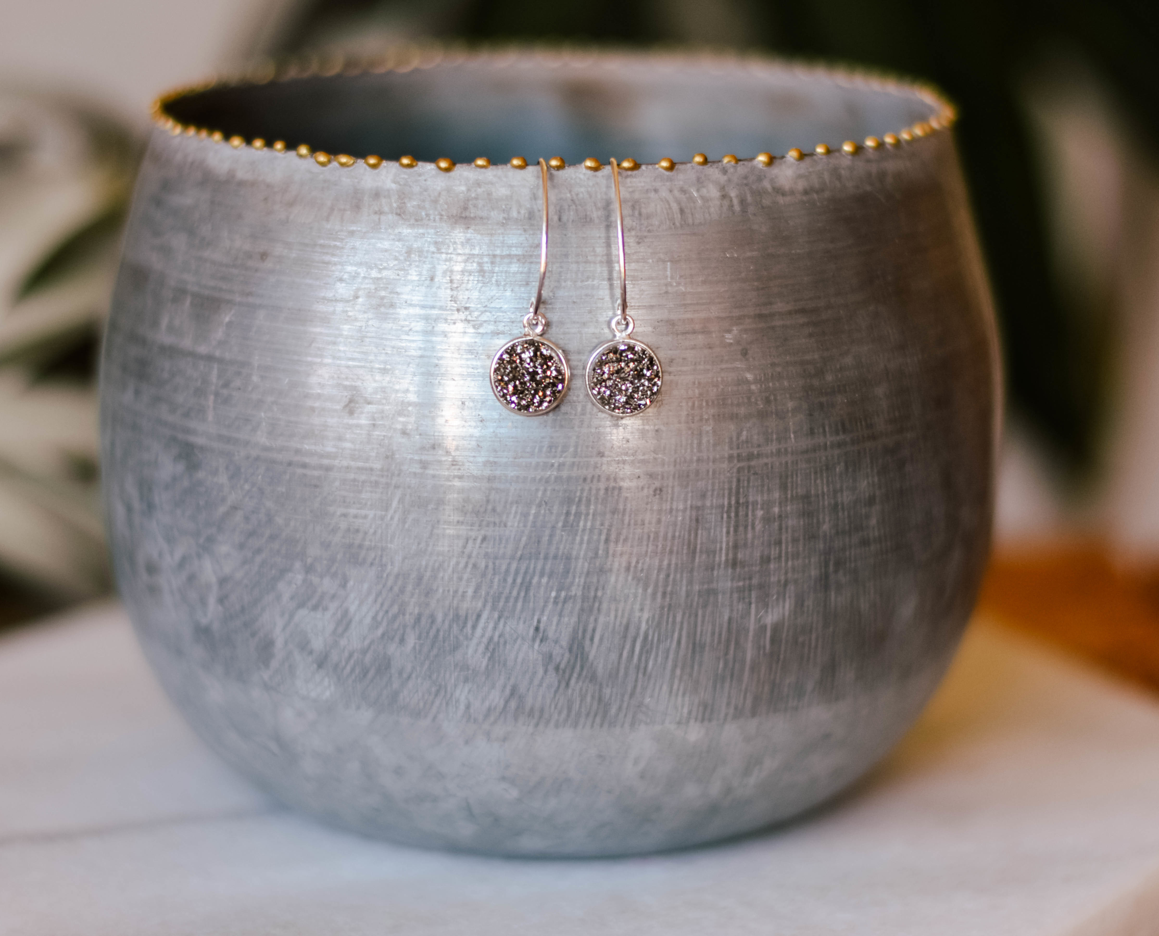 silver marquis round bezal druzy earrings 1465