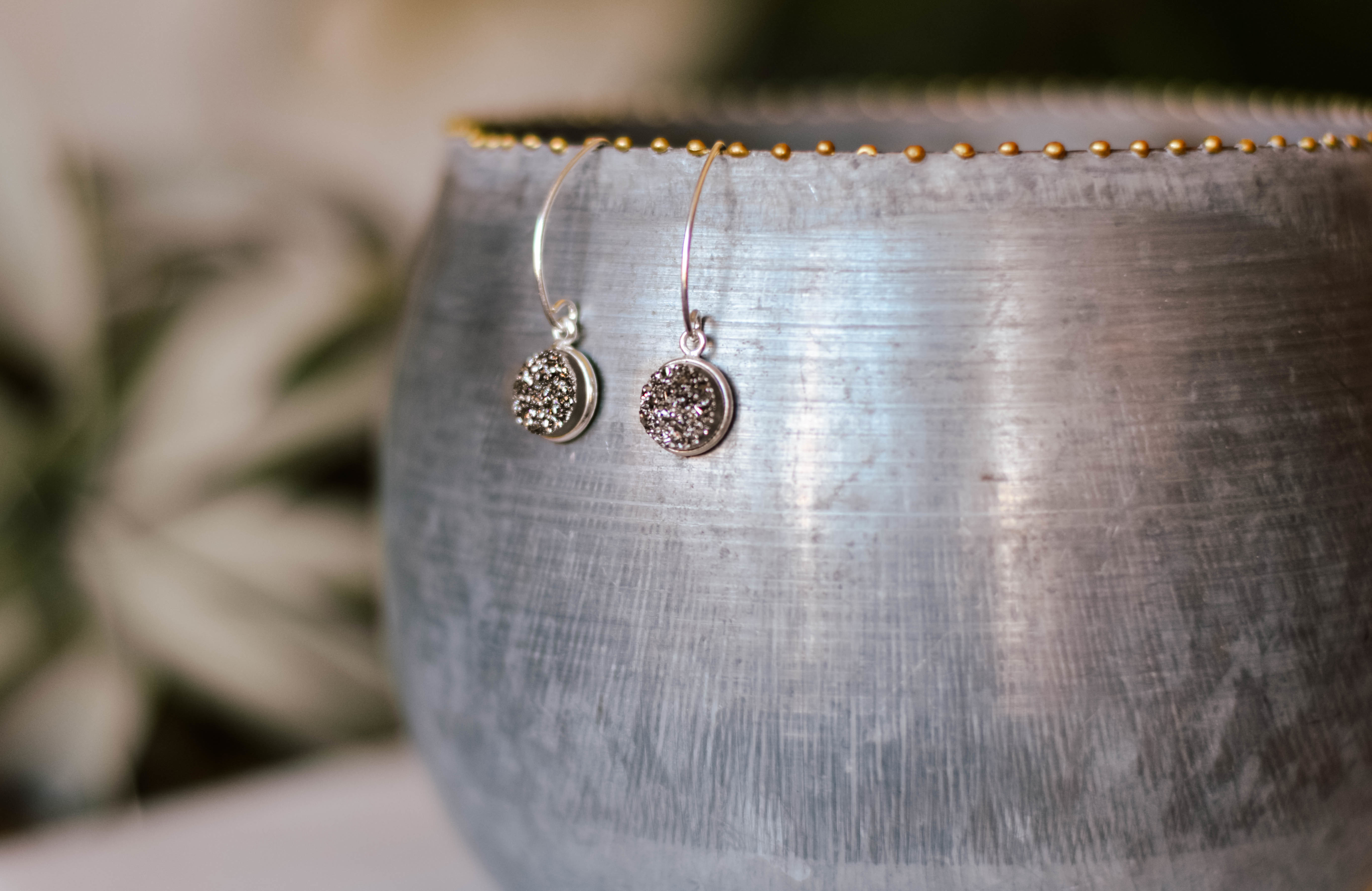 silver marquis round bezal druzy earrings 1465