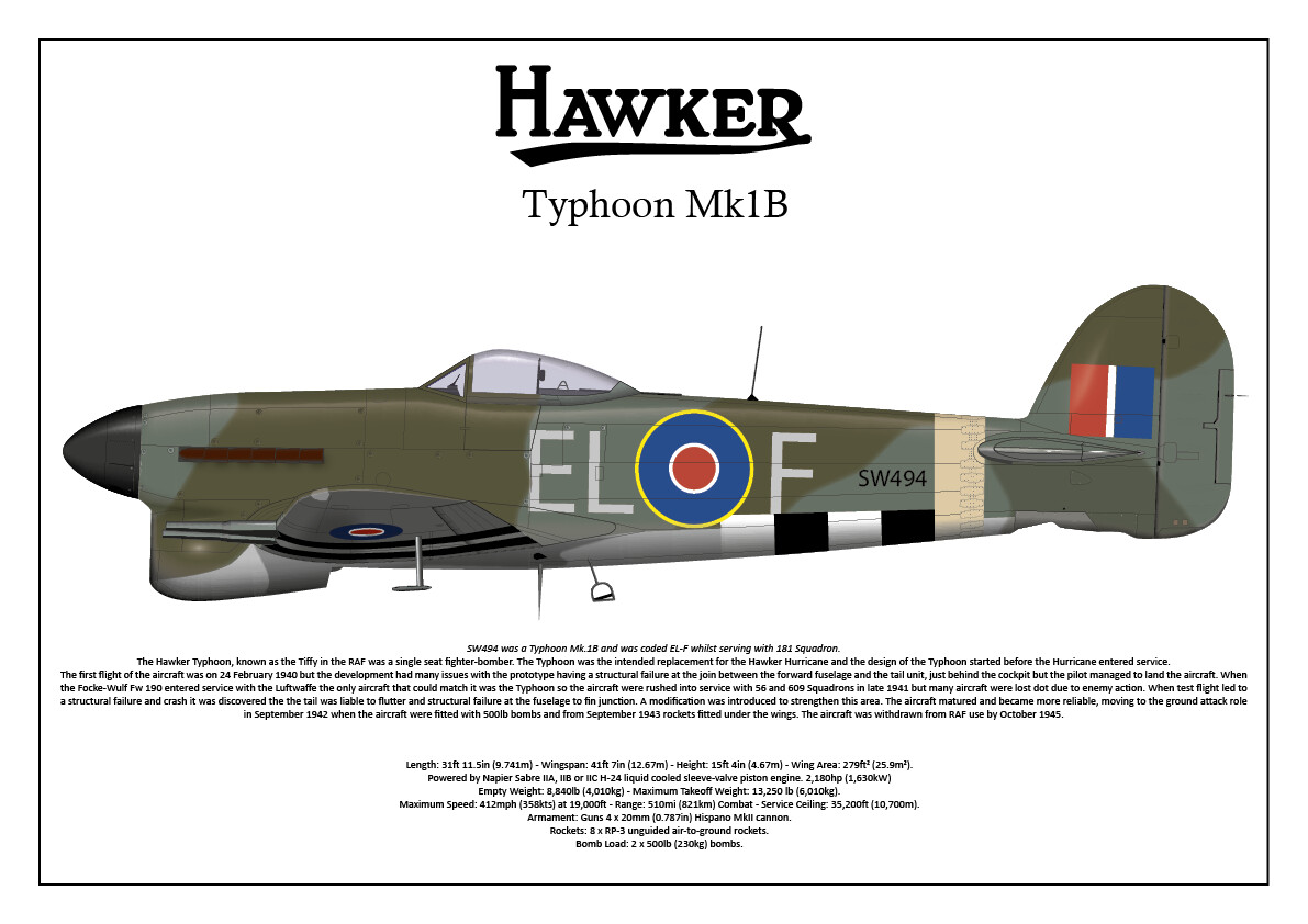 A3 Print Hawker Typhoon Mk 1B
