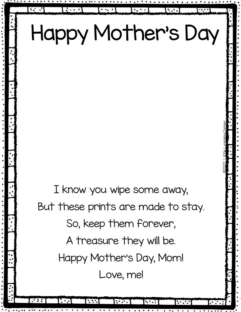 Mothers Day Handprint Poem Store Little Learning Corner