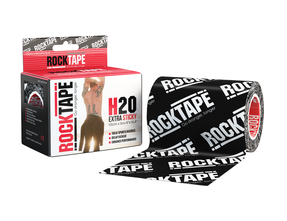 Кинезиотейп RockTape H2O, 10см x 5м, черный логотип Кинезиотейп RockTape H2O, 10см x 5м, черный логотип