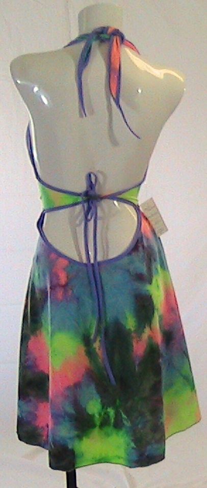 Back View of retro tye dye Marilyn Halter Dress