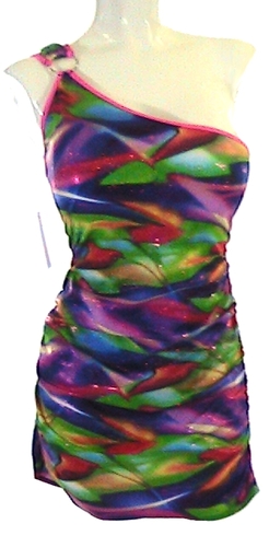 Brightly colored one sleeve sparkle tunic or club dress DIS0949fl-EC