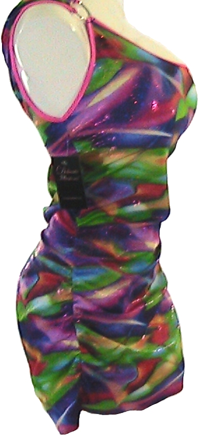 Brightly colored one sleeve sparkle tunic or club dress
