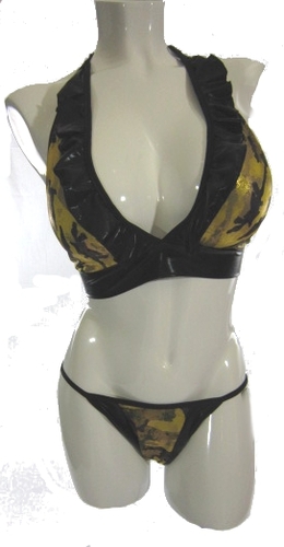 Metallic Gold Camo Foil 2 Piece Bikini DI1147FL_top+S0955_bottom