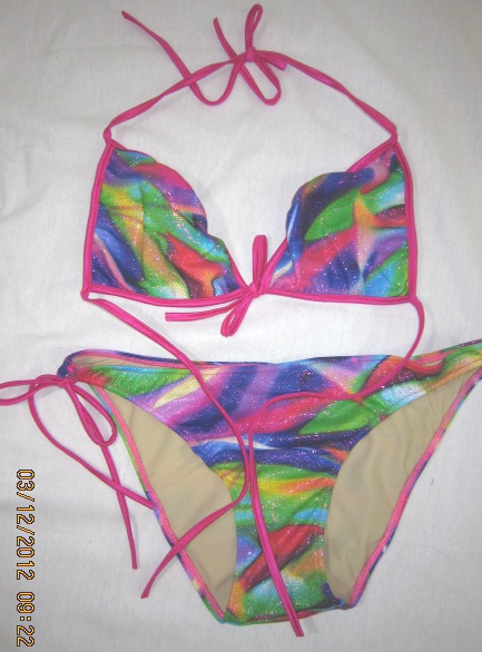 2 piece bathing suit with American bottom Brightly colored