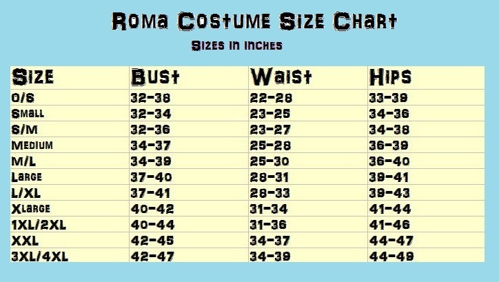 Roma Confidential Lingerie Size Chart