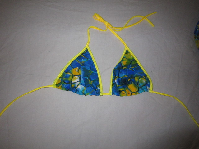 Plus size Larger Cut Triangle Bikini Top Blue Tortoise Yellow Plus size Larger Cut Triangle Bikini Top Blue Tortoise Yellow
