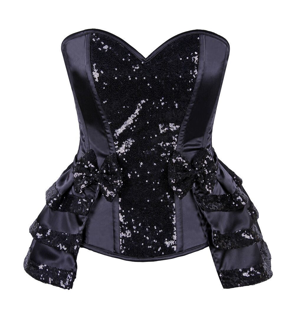 Plus Size High Class Black Satin Corset w Sequins & attached Skirt DC-TD-072x