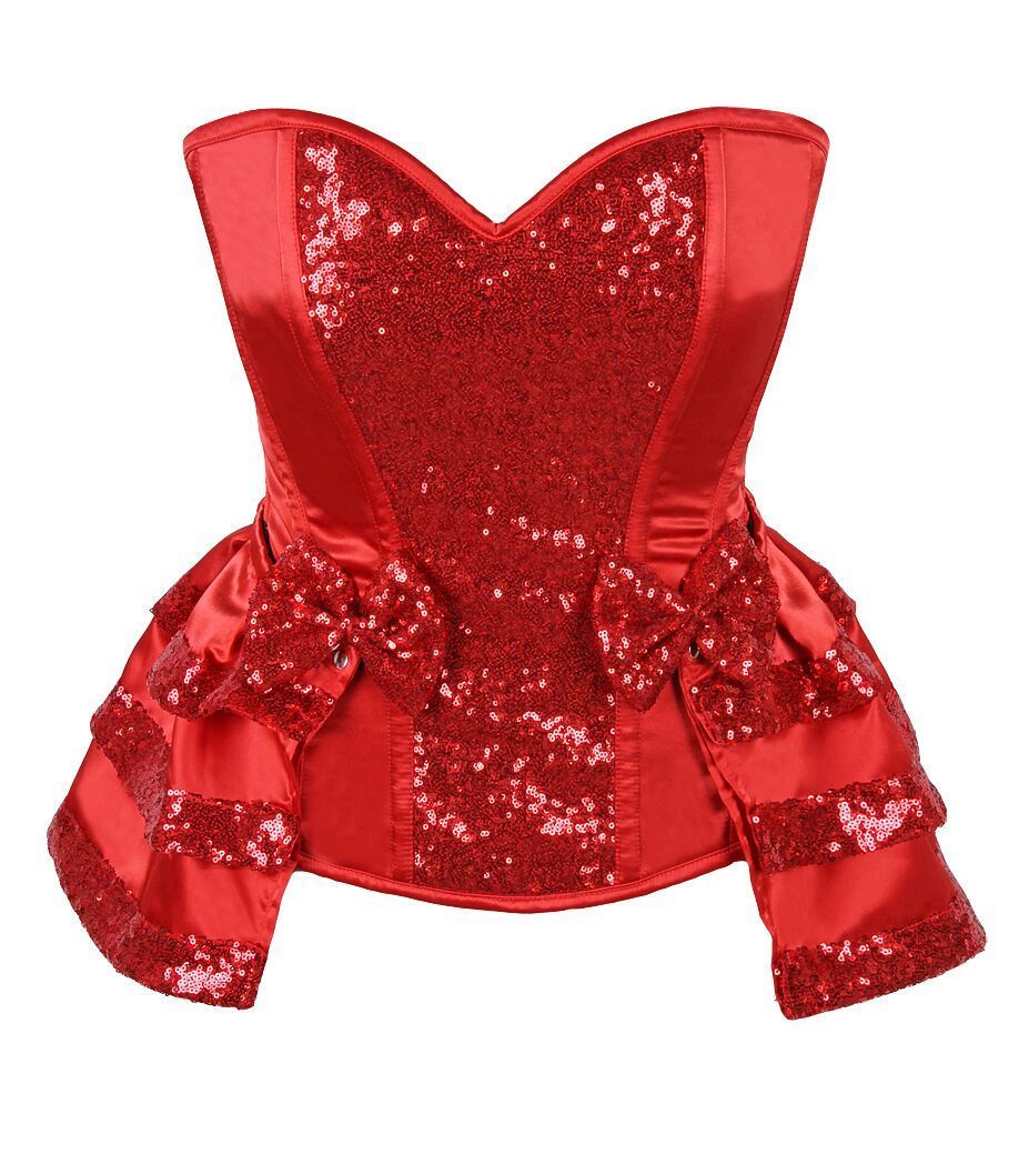 Plus Size High Class Red Satin Corset w Sequins & attached Skirt Plus Size High Class Red Satin Corset w Sequins & attached Skirt