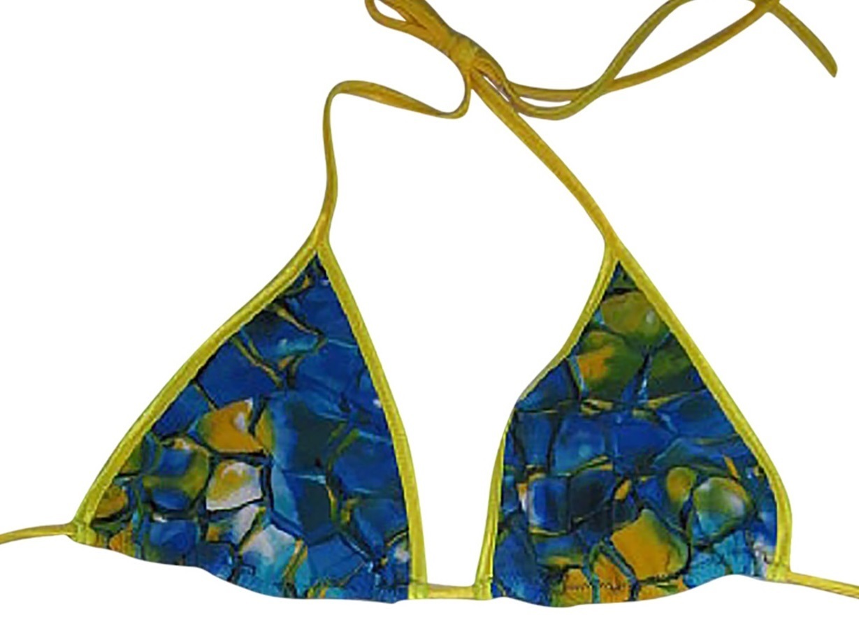 Plus size Larger Cut Triangle Bikini Top Blue Tortoise Yellow LS-102PLX-blue-tortoise