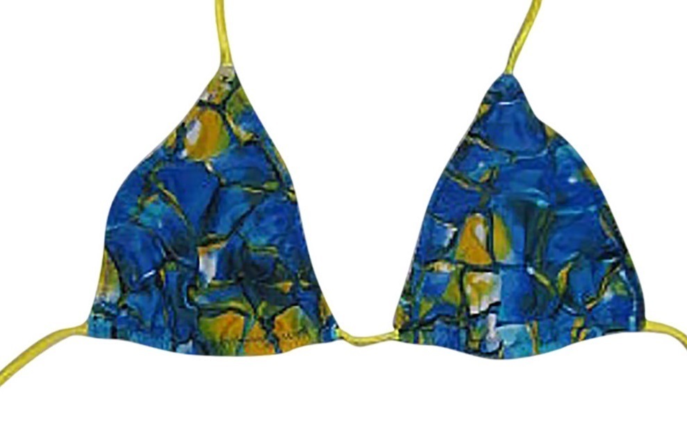 Plus size Triangle Bikini Top Blue tortoise Yellow LS-6001PL-Blue-tortoise-Yellow