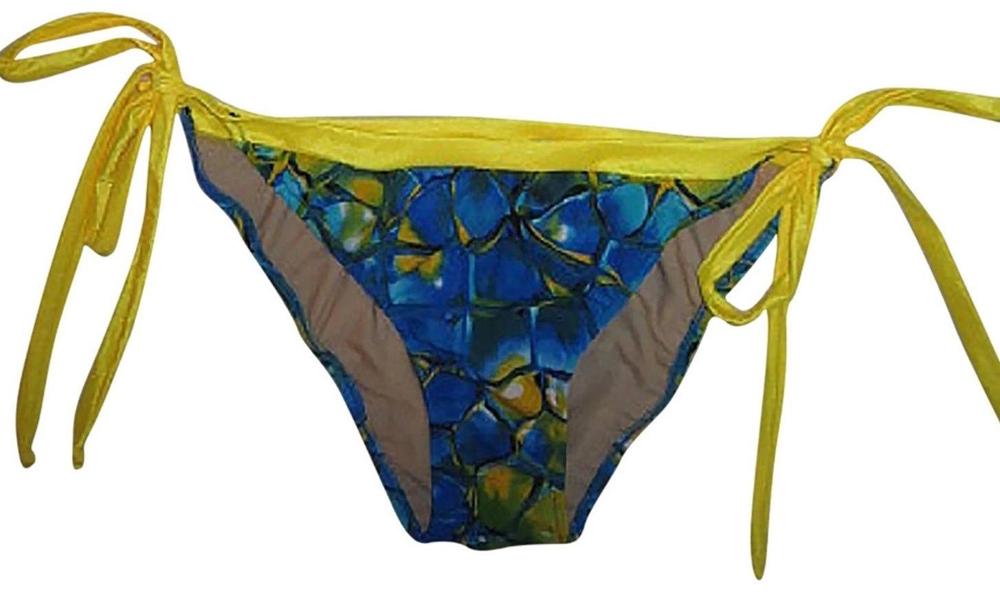 Plus size American cut Bikini Bottom w Ties Blue Tortoise Yellow LS-515062PLB-bottom-blue-tortoise-yellow