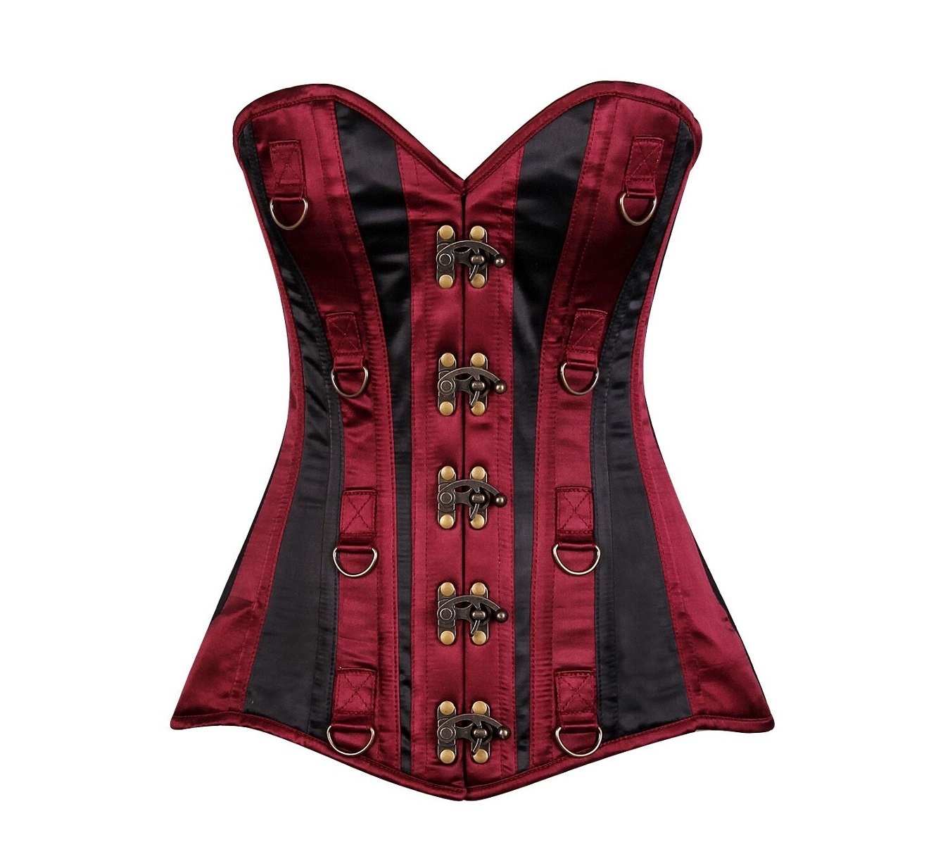 Plus size Wine w Black Satin Striped Steel Boned Corset Plus size Wine w Black Satin Striped Steel Boned Corset