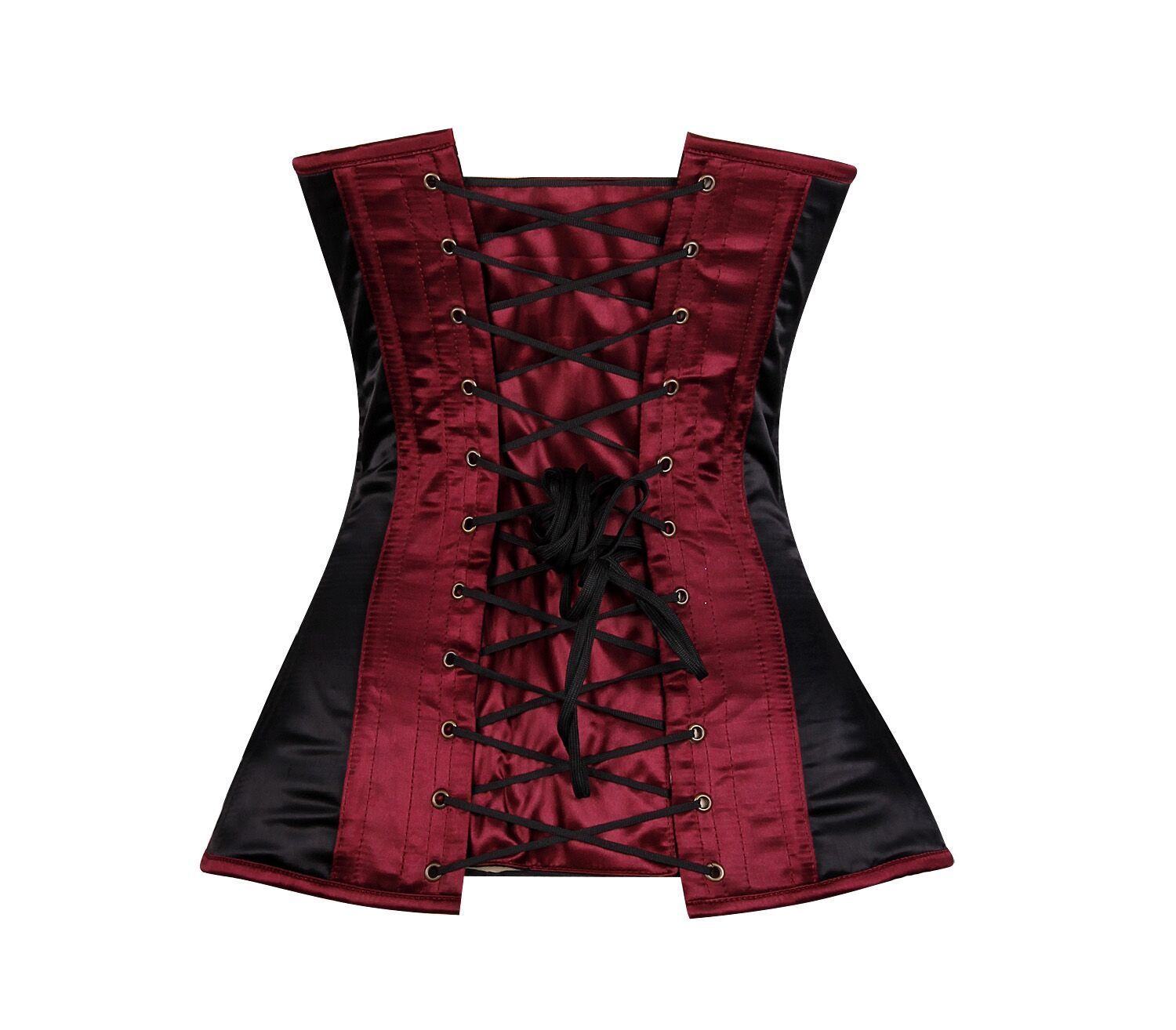 Plus size Wine w Black Satin Striped Steel Boned Corset Plus size Wine w Black Satin Striped Steel Boned Corset