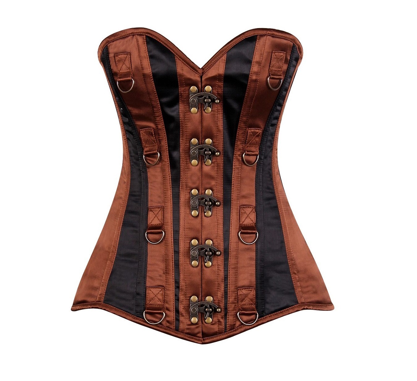 Brown w Black Satin Striped Steel Boned Corset DC-TD-825