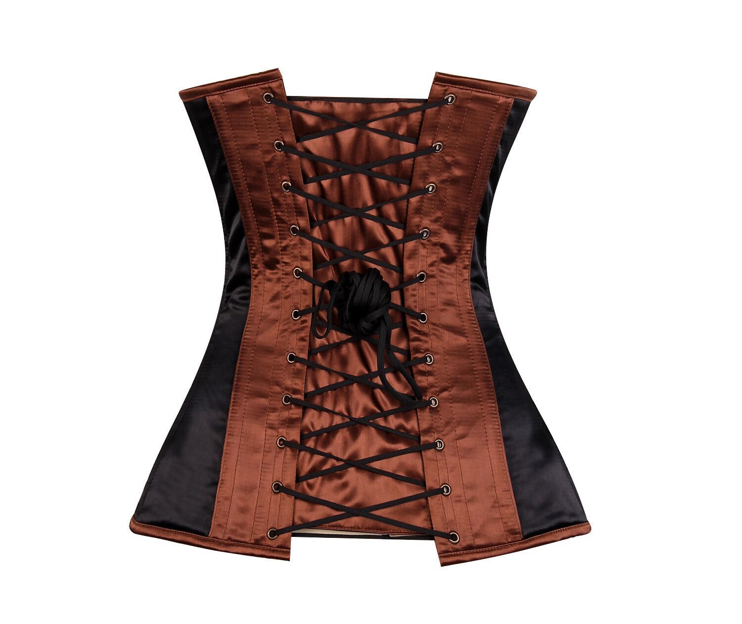 Brown w Black Satin Striped Steel Boned Corset Brown w Black Satin Striped Steel Boned Corset