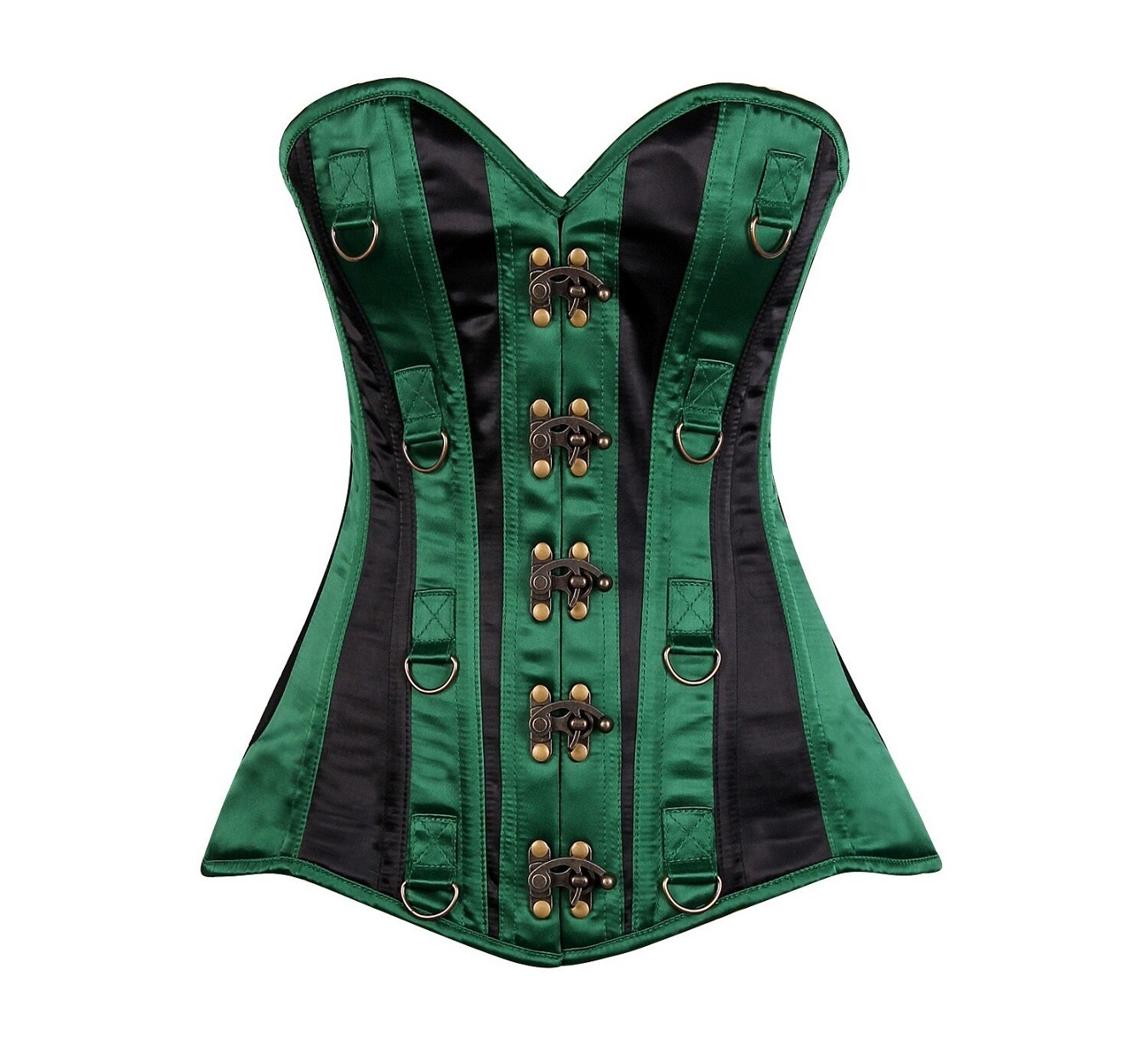 Plus size Green w Black Satin Striped Steel Boned Corset DC-TD-826x