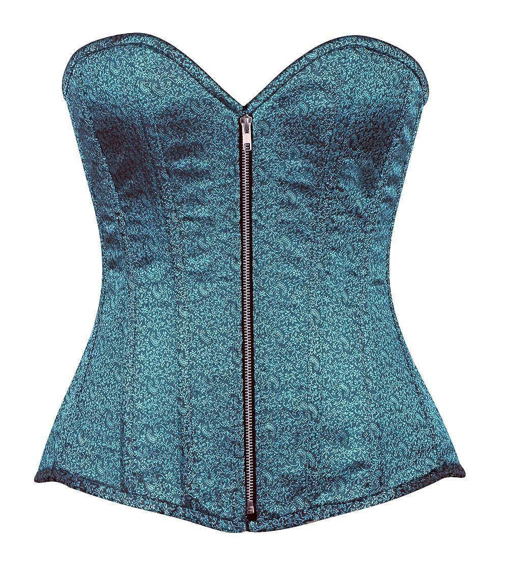 Plus size Two Tone Turquoise Brocade Steel Boned Corset