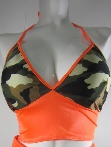 Plus Size Camoflauge two tone Halter top w Orange 1x Clearance LS1036PL-camo-orange-1x