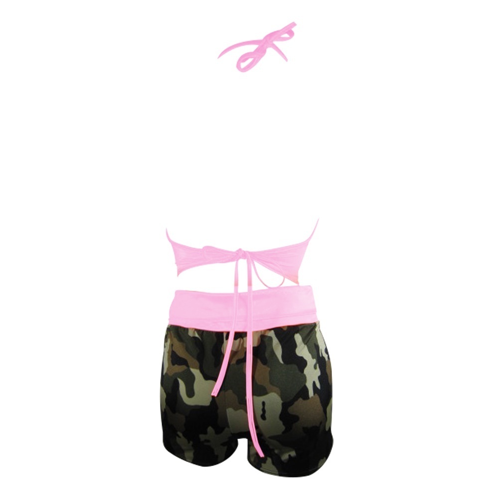 Plus size Camouflage Yoga Short w Halter Top Baby Pink