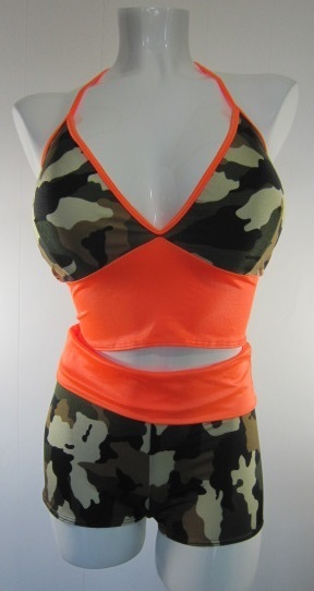 Plus size Camouflage Yoga Short w Halter Top Orange LS1076PL+1036PL-orange