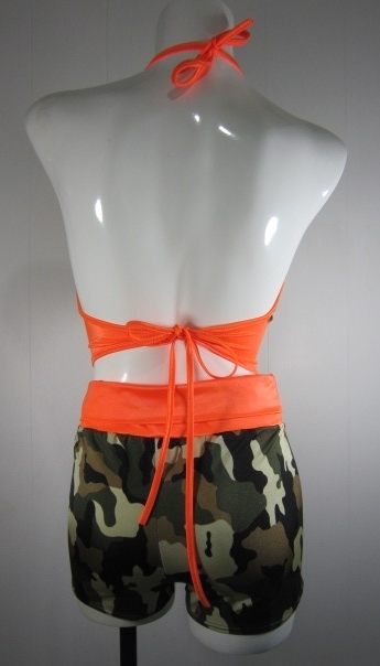Plus size Camouflage Yoga Short w Halter Top Orange