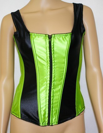 Empire Intimates 7916 zipper Satin corset Lime Green Black EI-7916-Lime