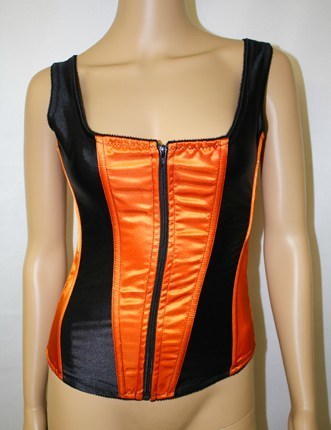Empire Intimates 7916 Strapped zipper Satin corset Orange Black EI7916-Orange-black
