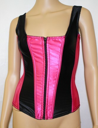 Empire Intimates 7916 Strapped zipper Satin corset Hot Pink Black EI7916-hot-pink-black